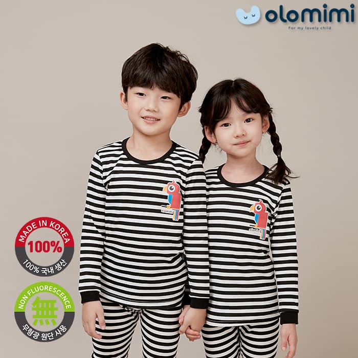 _OLOMIMI_ KOREA 21FW Kids Pajamas_sleepwear_30S rib cotton Long Sleeves_Black Line